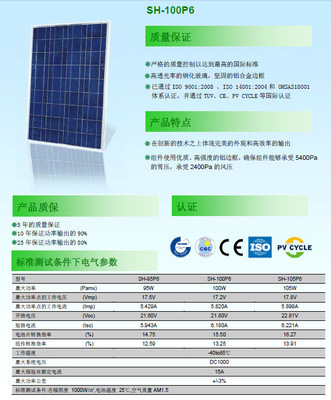 【SHP-100W 多晶太陽能板 硅光伏組件 光控好 功率足】價格,廠家,圖片,太陽能電池、電池板,樂清市邦迪電氣科技-
